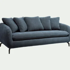 Canapé 3 places convertible en tissu tramé - bleu