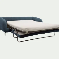 Canapé 3 places convertible en tissu tramé - bleu