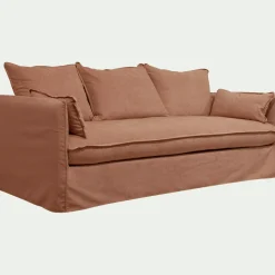 Canapé 4 places convertible en tissu wind - terracotta