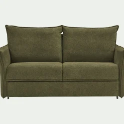 Canapé 3 places convertible en tissu avec matelas densité 25kg/m3 - vert cèdre