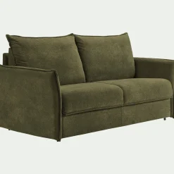 Canapé 3 places convertible en tissu avec matelas densité 25kg/m3 - vert cèdre
