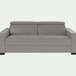 Canapé 3 places convertible en tissu cuir gris avec accoudoirs 20cm - gris borie