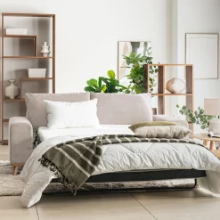 Canapé 3 places convertible en tissu Crown - beige roucas