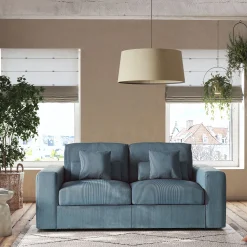 Canapé 3 places convertible en velours côtelé - bleu