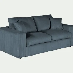 Canapé 3 places convertible en velours côtelé - bleu