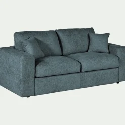 Canapé 3 places convertible en tissu chenille benjo - bleu calaluna