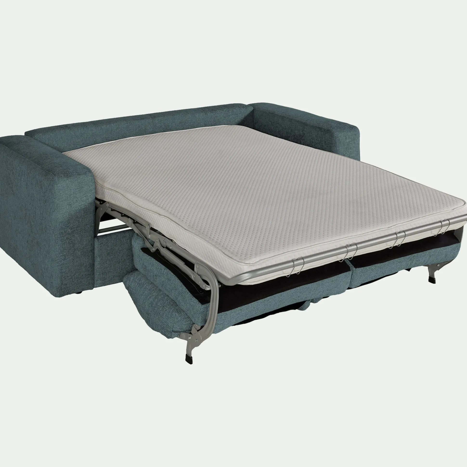 Canapé 3 places convertible en tissu chenille benjo - bleu calaluna