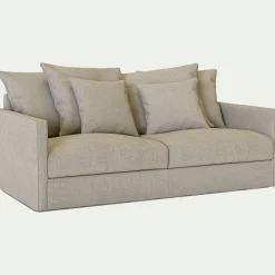 Canapé 3 places convertible avec matelas Bultex en lin et viscose - beiges alpilles