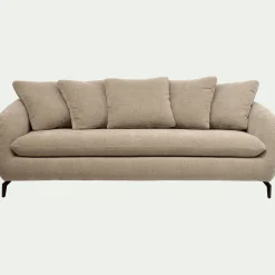 Canapé 4 places convertible en tissu doux tramé - beige