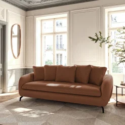 Canapé 3 places convertible en tissu tramé - brun rustrel