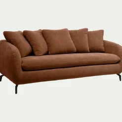 Canapé 3 places convertible en tissu tramé - brun rustrel