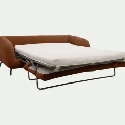 Canapé 3 places convertible en tissu tramé - brun rustrel