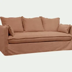 Canapé 3 places convertible en tissu wind - terracotta