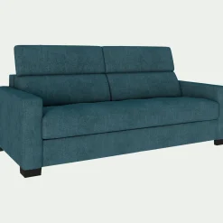 Canapé 3 places convertible matelas Bultex en tissu monclar avec accoudoirs 15cm - bleu niolon