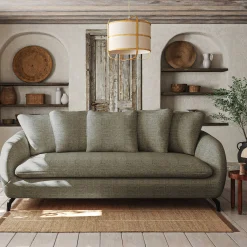 Canapé 3 places convertible en tissu doux - vert garrigue