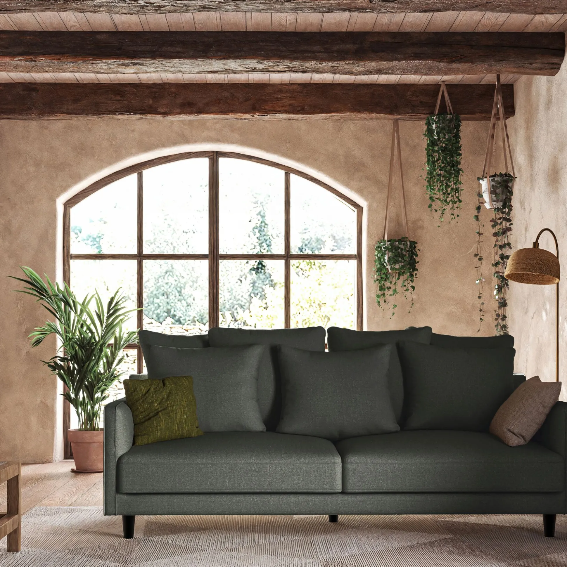 Canapé 4 places convertible matelas bultex en tissu joint - gris restanque