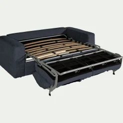 Canapé 3 places convertible en tissu chenille benjo - bleu marine