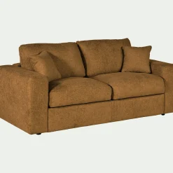 Canapé 3 places convertible en tissu chenille benjo - jaune argan