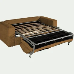 Canapé 3 places convertible en tissu chenille benjo - jaune argan