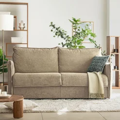 Canapé 4 places convertible en tissu avec matelas densité 35kg/m3 - beige roucas