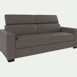 Canapé 3 places convertible en cuir avec accoudoirs 20cm - taupe