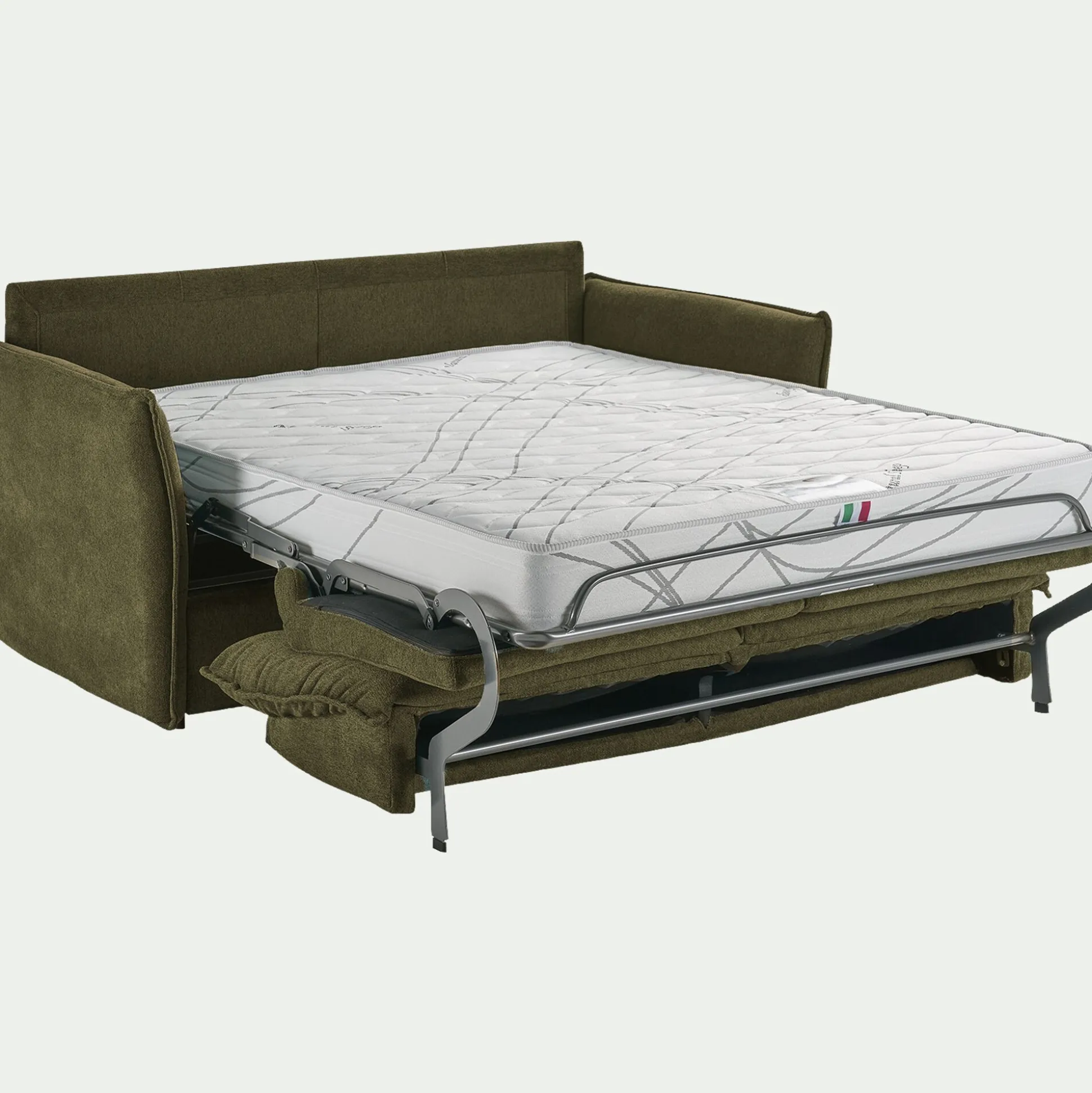 Canapé 4 places convertible en tissu avec matelas densité 35kg/m3 - vert cèdre