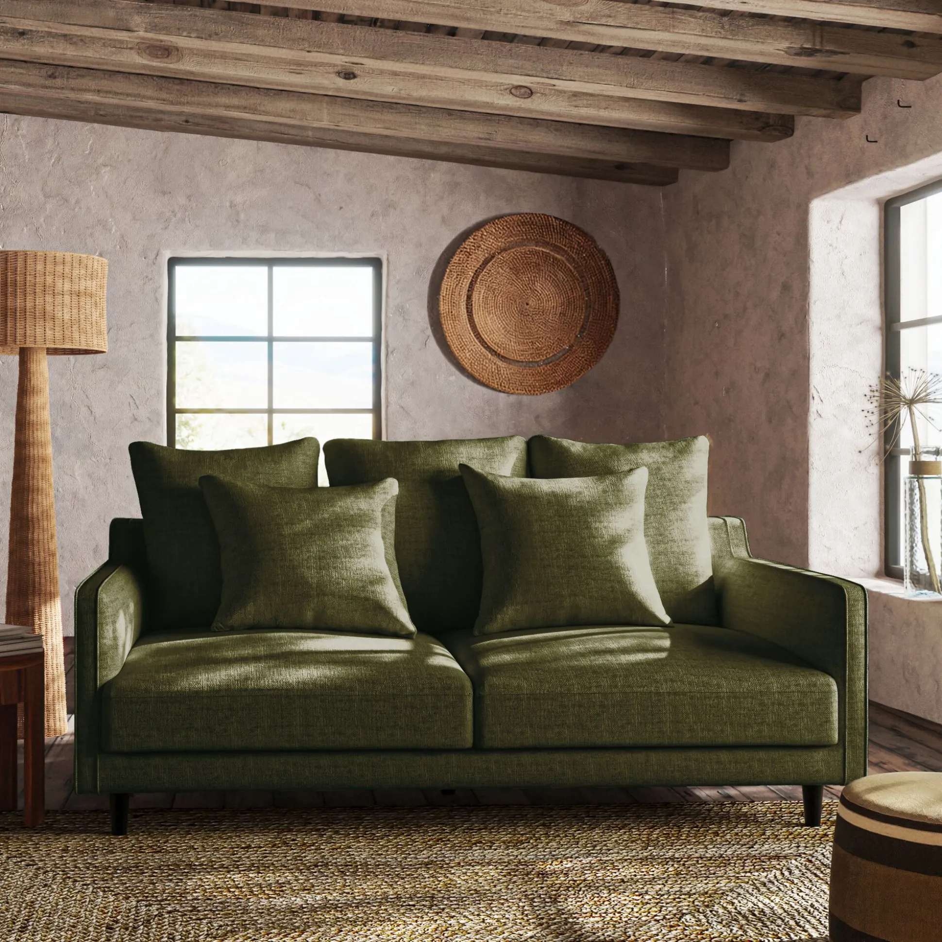 Canapé 3 places convertible en tissu - vert cèdre