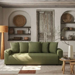 Canapé 4 places convertible en velours côtelé - vert cèdre