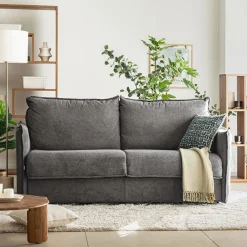 Canapé 4 places convertible en tissu Sogno avec matelas densité 35kg/m3 - gris anthracite