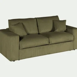 Canapé 3 places convertible en velours côtelé - vert cèdre