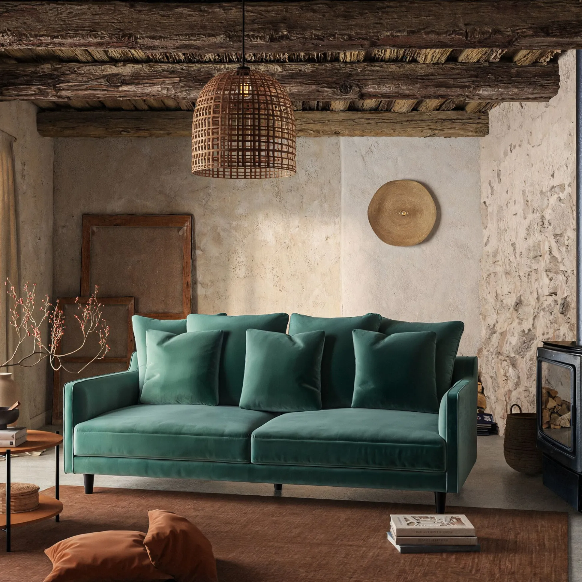 Canapé 4 places convertible matelas bultex en tissu velvet - vert sauge