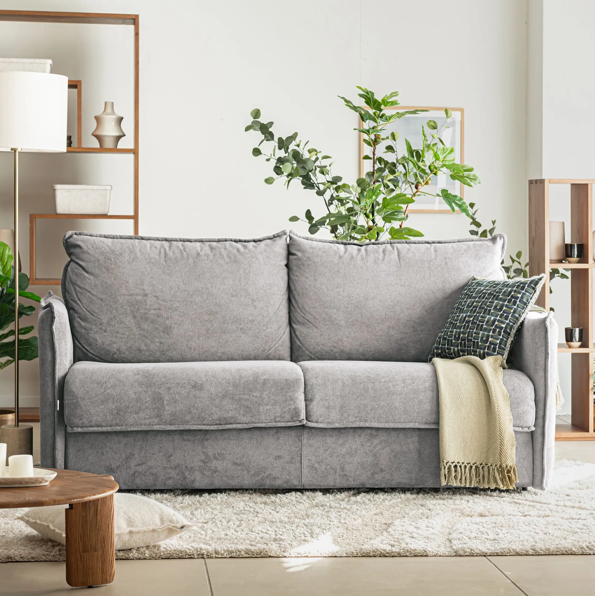 Canapé 4 places convertible en tissu Sogno avec matelas densité 35kg/m3 - gris borie