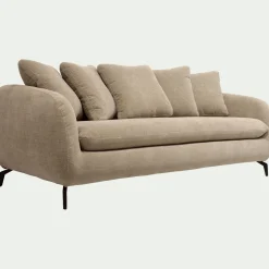 Canapé 3 places convertible en tissu doux tramé - beige