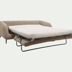 Canapé 3 places convertible en tissu doux tramé - beige