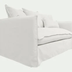 Canapé 2 places convertible en tissu wind - blanc écru