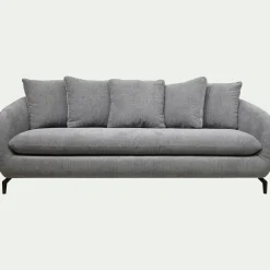 Canapé 4 places convertible en tissu tramé piétement noir - gris ardoise