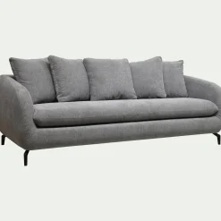 Canapé 4 places convertible en tissu tramé piétement noir - gris ardoise