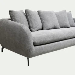 Canapé 4 places convertible en tissu tramé piétement noir - gris ardoise