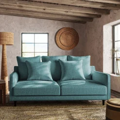 Canapé 3 places convertible en tissu - bleu niolon