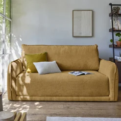 Canapé 2 places convertible en tissu Eden - jaune argan