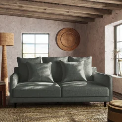 Canapé 3 places droit convertible matelas Bultex tissu joint - gris restanque