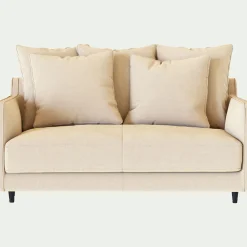 Canapé 2 places droit convertible matelas Bultex en tissu joint - beige roucas