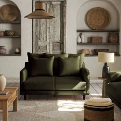 Canapé 2 places droit convertible matelas Bultex en tissu joint - vert cedre