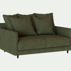 Canapé 2 places droit convertible matelas Bultex en tissu joint - vert cedre