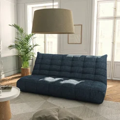 Canapé 4 places en fixe en tissu chenille - bleu marine