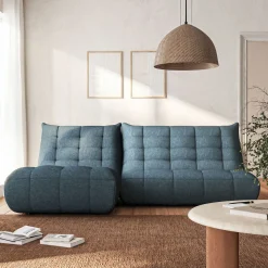 Canapé 3 places en tissu bouclette - bleu