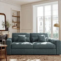 Canapé 5 places en tissu chenille Benjo - bleu calaluna