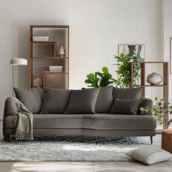 Canapé 5 places fixe droit en tissu cannes - marron