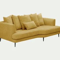 Canapé 5 places fixe droit en tissu cannes - jaune argan