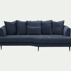 Canapé 5 places fixe droit en tissu cannes - bleu autan